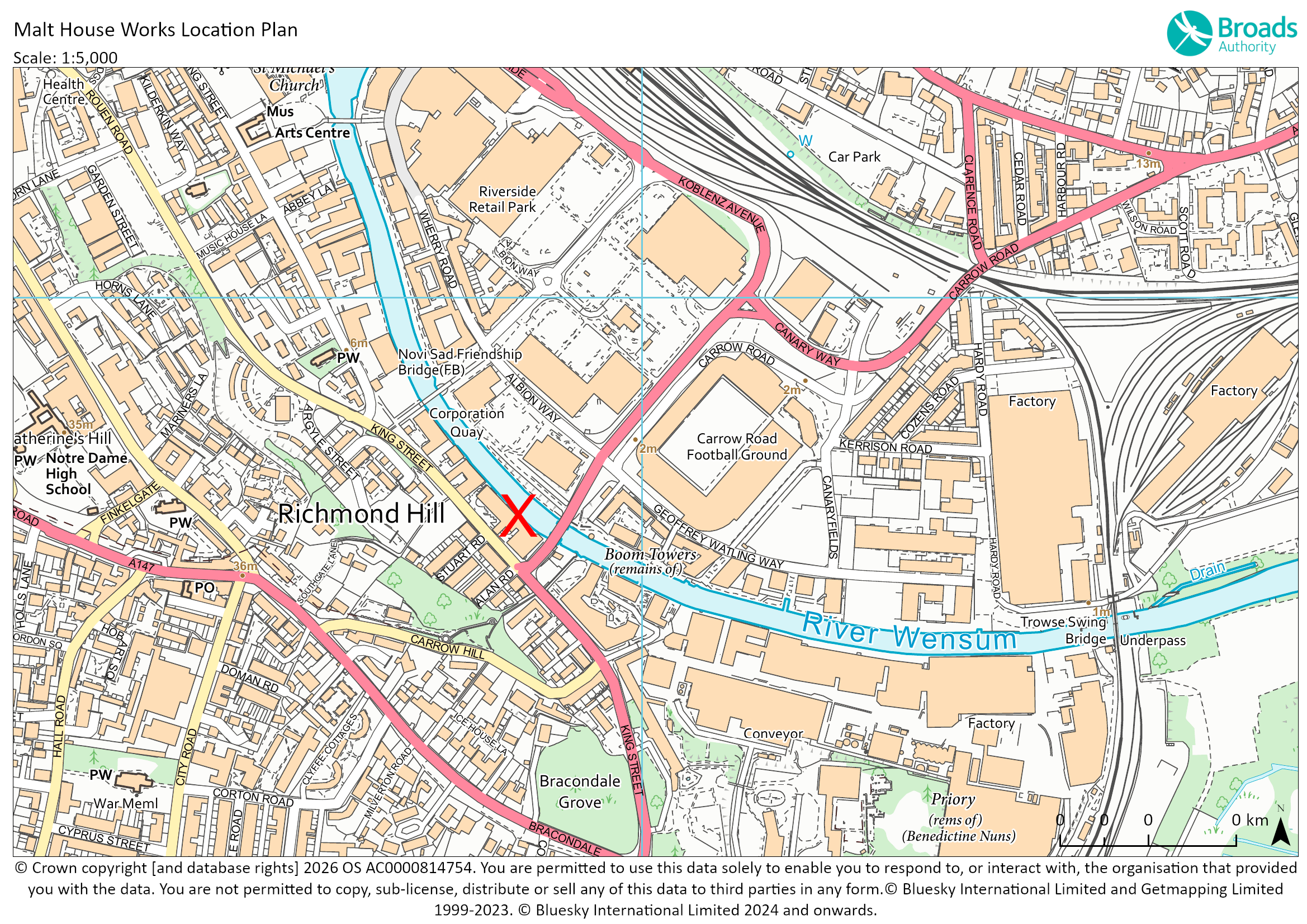 OS Map showing location of works at Malt House
