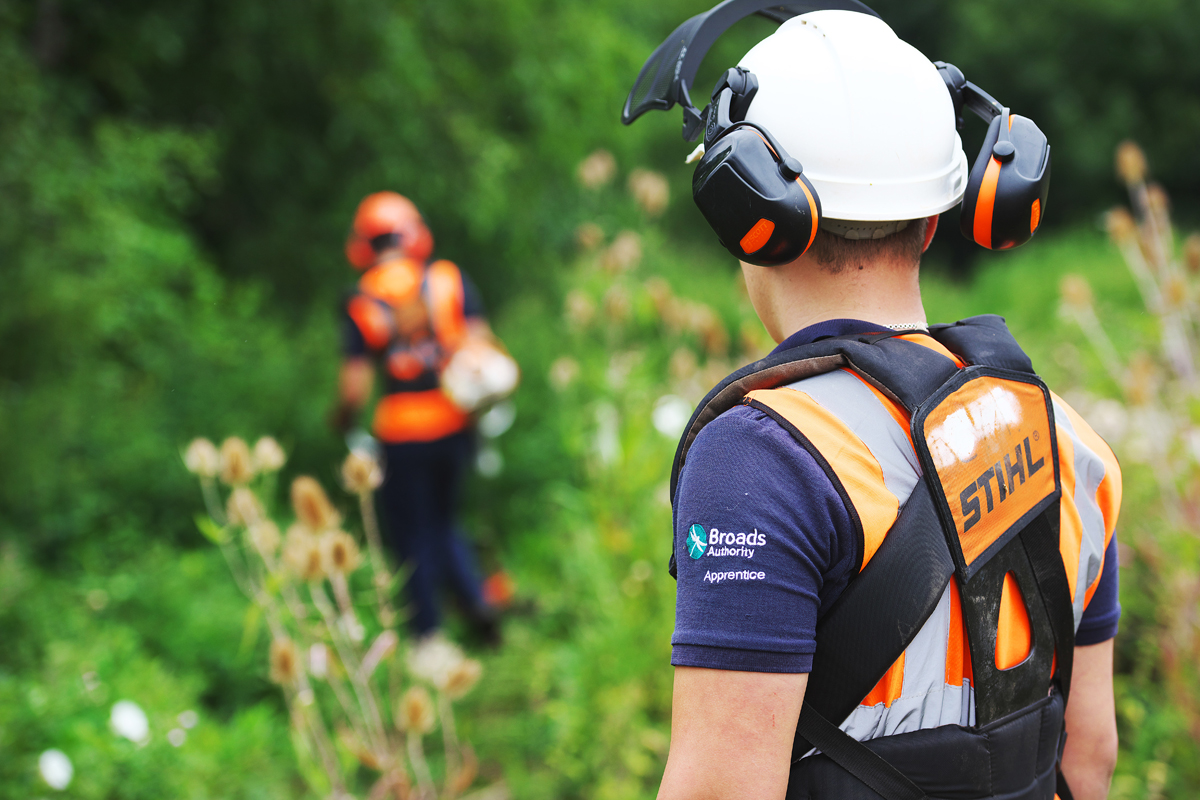 Broads Authority apprentice working in the field Broads Authority apprentice