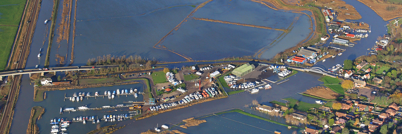 A bird’s eye view of flooding at St Olaves on the River Waveney Aerial image of St Olaves