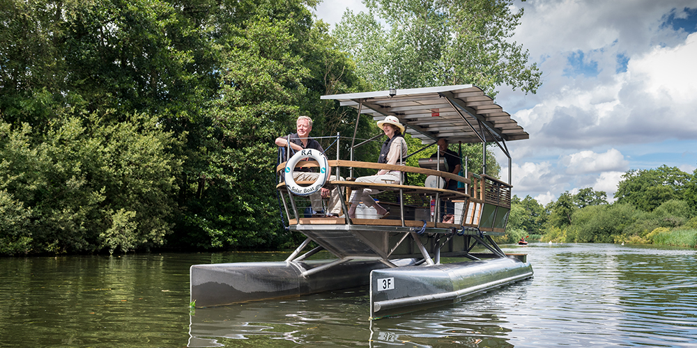 Ra solar powered boat on the River Bure