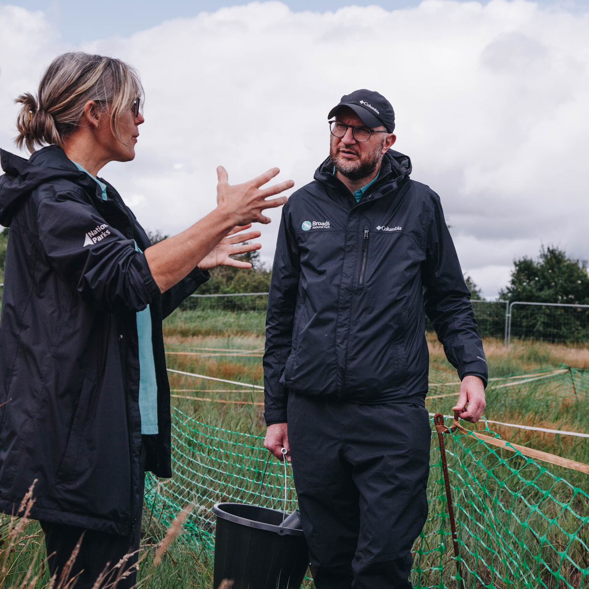 Andrea Kelly speaking to Andrew Walters at the Broads Authority's Horsey Wetland site