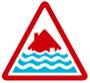 Icon showing a red house in an red triangle with flood water rising high below, it indicates severe flooding and a danger to life