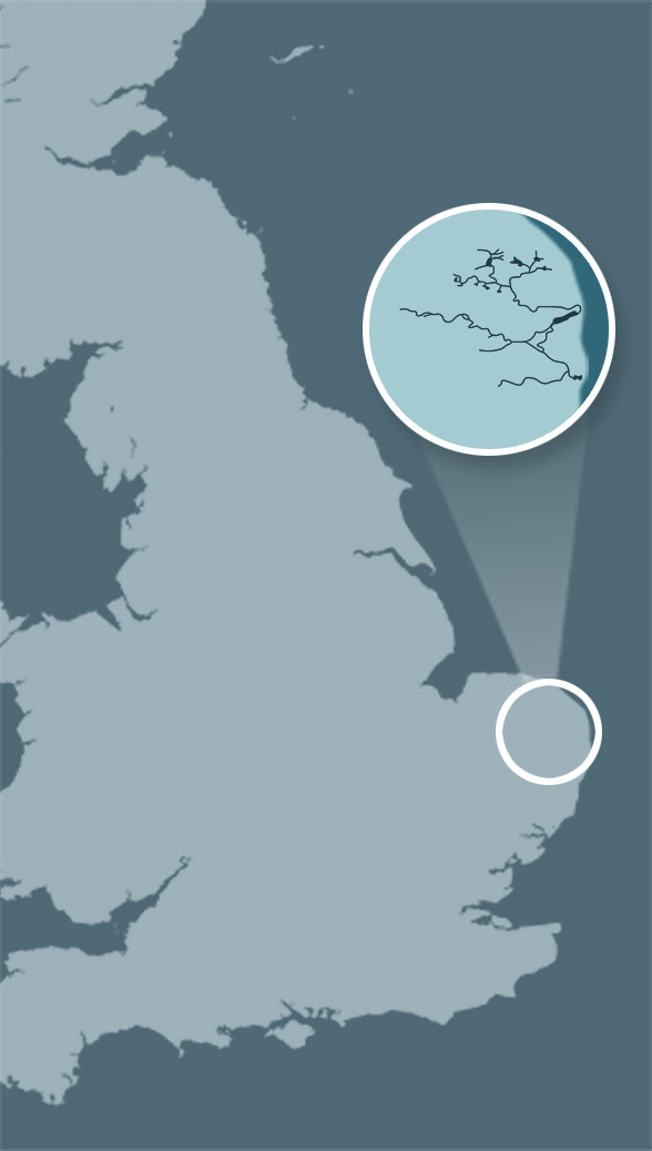 Outline map of England showing location of the Broads as an enlargement