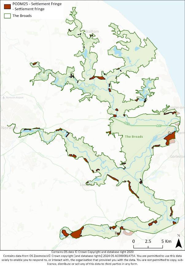 Map showing areas of settlement fringe character