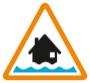 Icon showing a house in an orange triangle with flood water below, it indicates that flooding may be possible