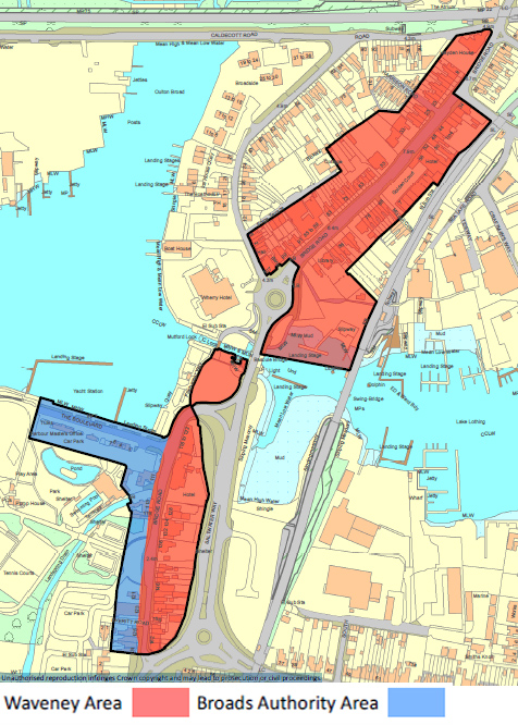 Map showing the Oulton Broad District Centre