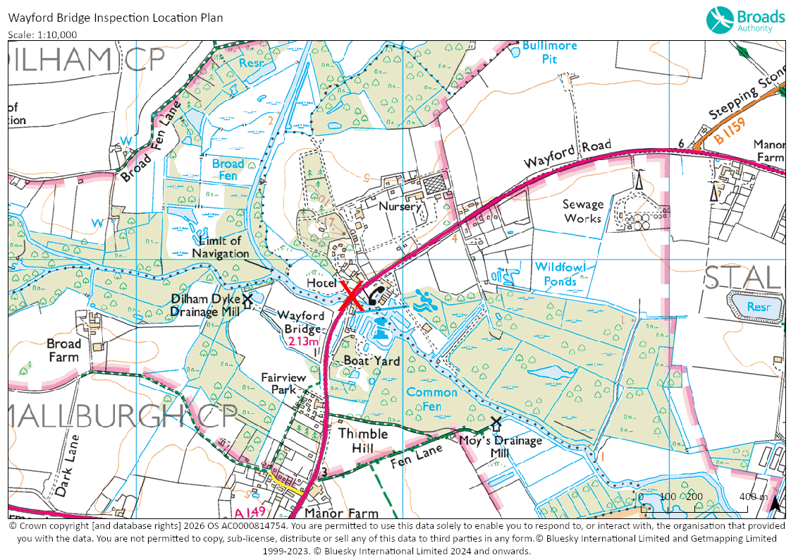 OS Map showing location of Wayford Bridge