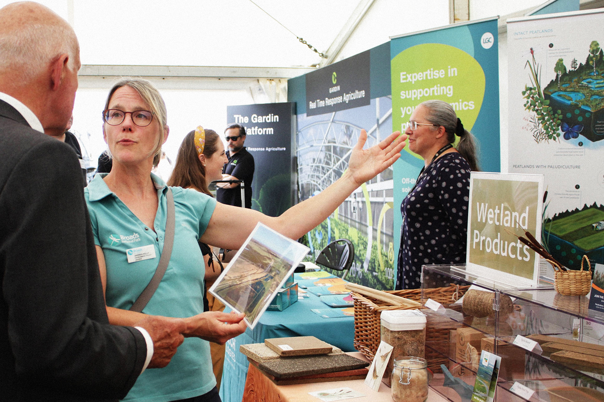Andrea Kelly at the Royal Norfolk Show Innovation Hub talking about wetland products